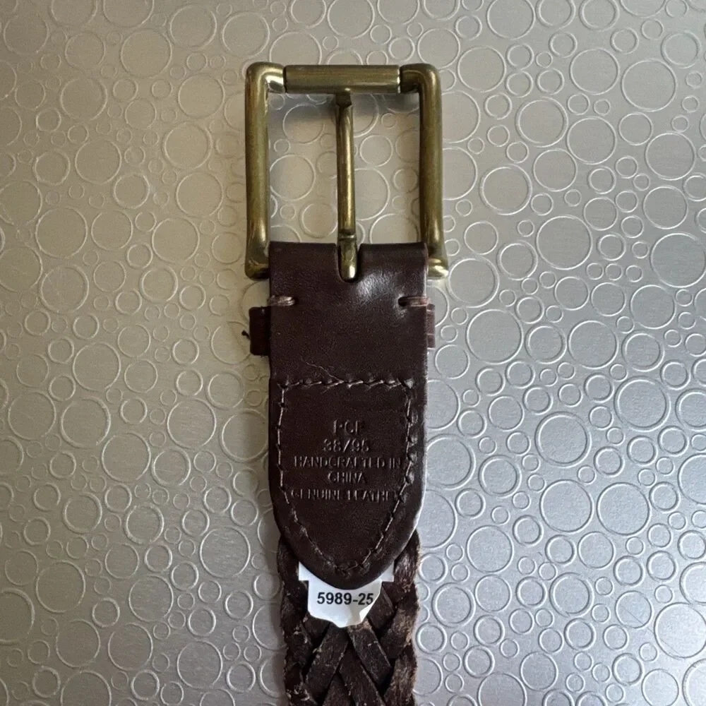 Handcrafted Dark Brown Braided Leather Belt Mens 38 Woven Classic Casual Work